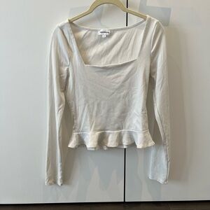 Superdown White Long Sleeve Ruffle Top